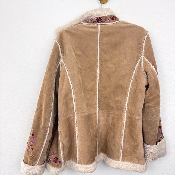 Vintage St John's Bay Women Suede L Embroider Shearling Jacket Penny Lane Floral - Picture 3 of 12